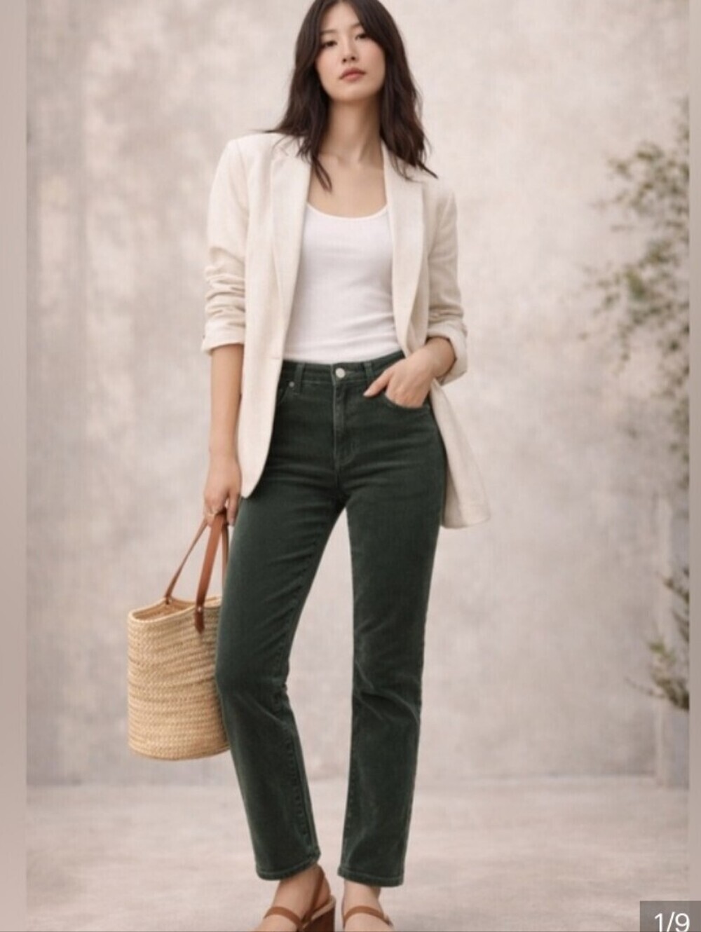 AG The Stevie Ankle Slim Straight Ankle Corduroy Pants in Forest Green 26R